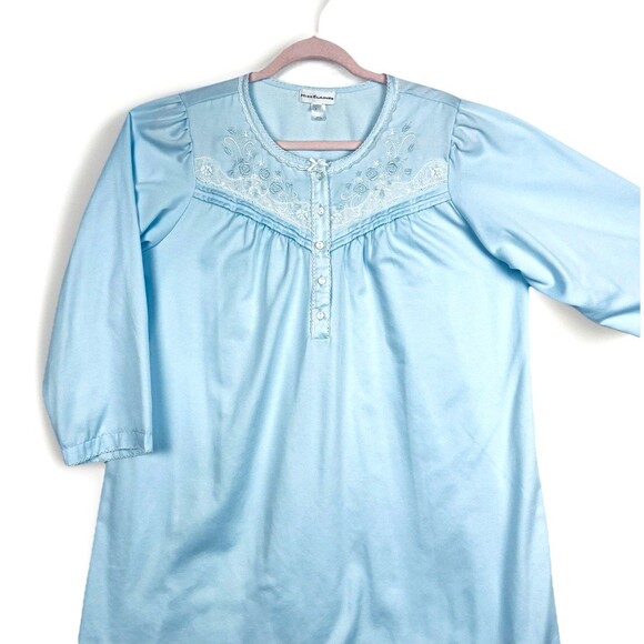 VTG Miss Elaine Blue Nightgown Sleepshirt Womens SZ L Embroidered Collar Retro - Picture 6 of 10